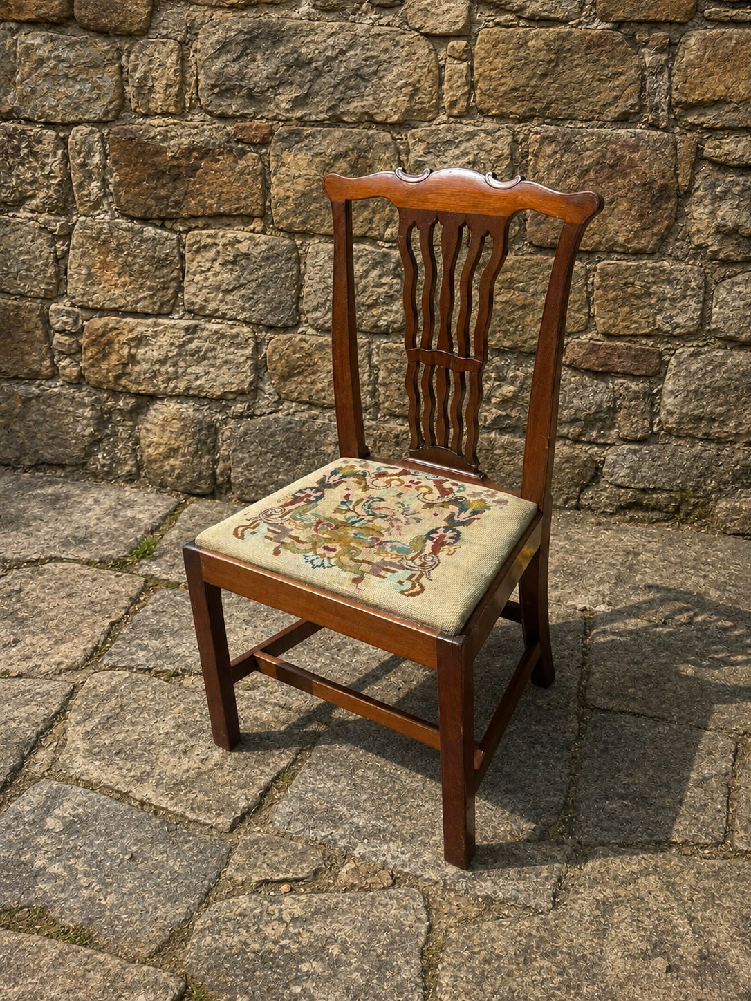 Antique Mahogany Georgian Revival Dining Chair with Needlepoint Seat c.1920–1940
