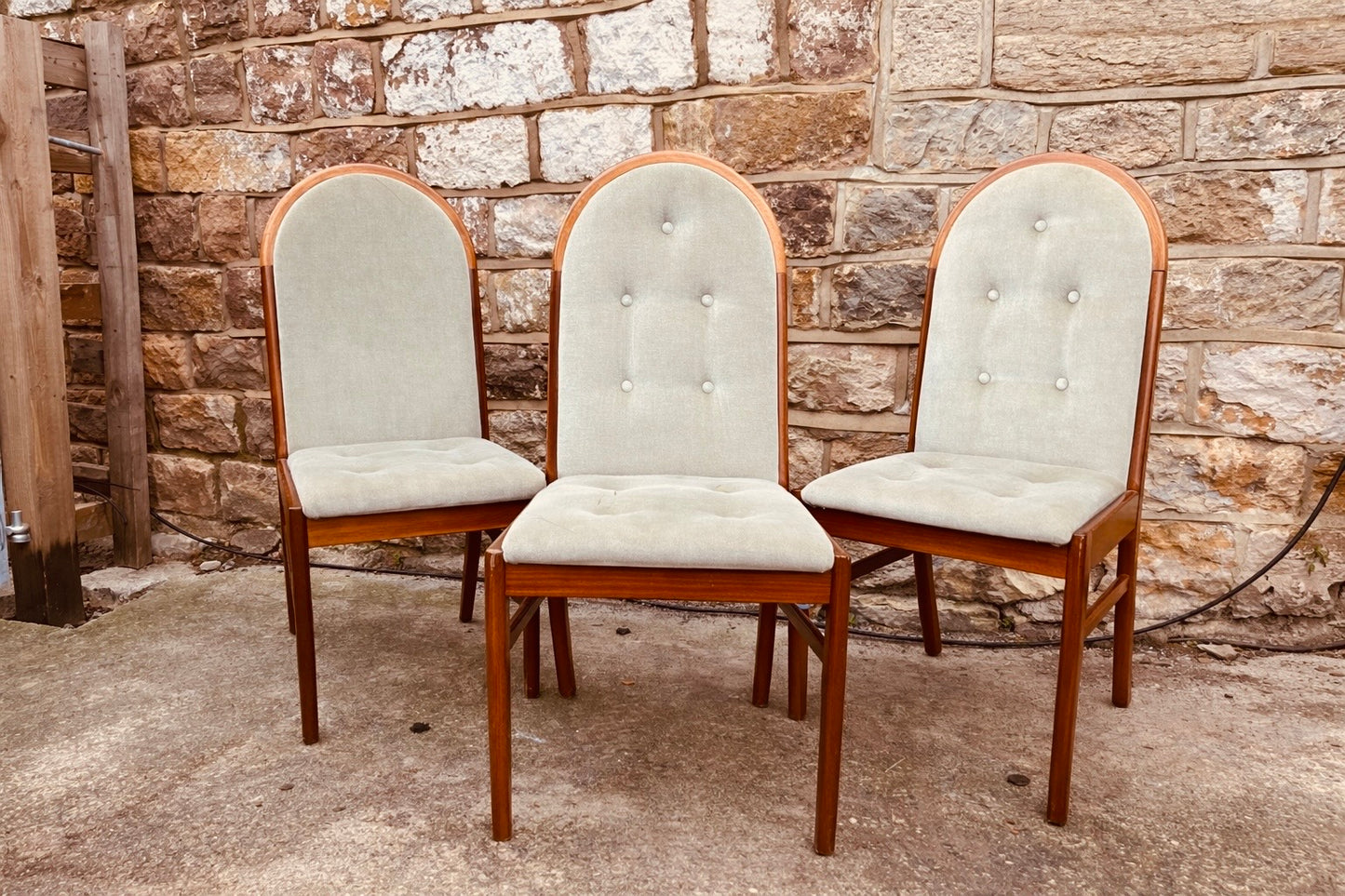Set of 3 Vintage Mid-Century Dining Chairs | Scandinavian Style | Solid Wood Frames