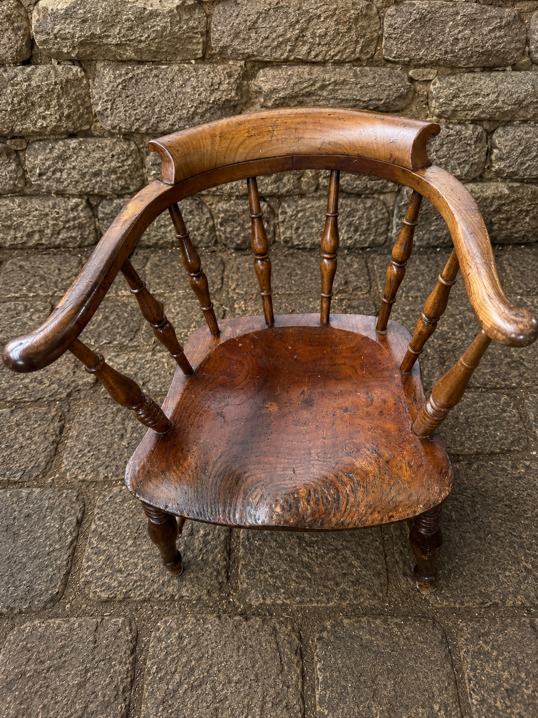 Antique Elm Smokers Bow Windsor Armchair