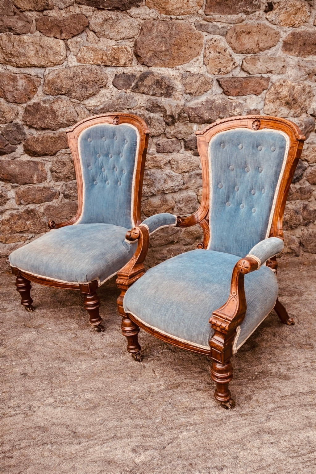 Pair of Victorian Walnut Nursing Chairs c.1870