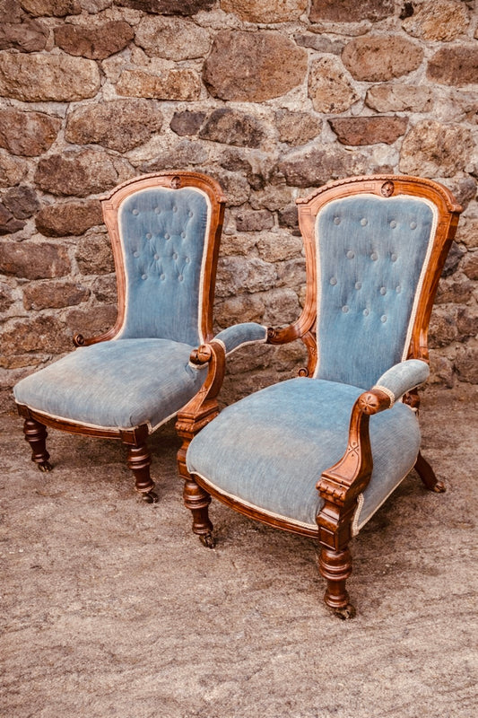 Pair of Victorian Walnut Nursing Chairs c.1870
