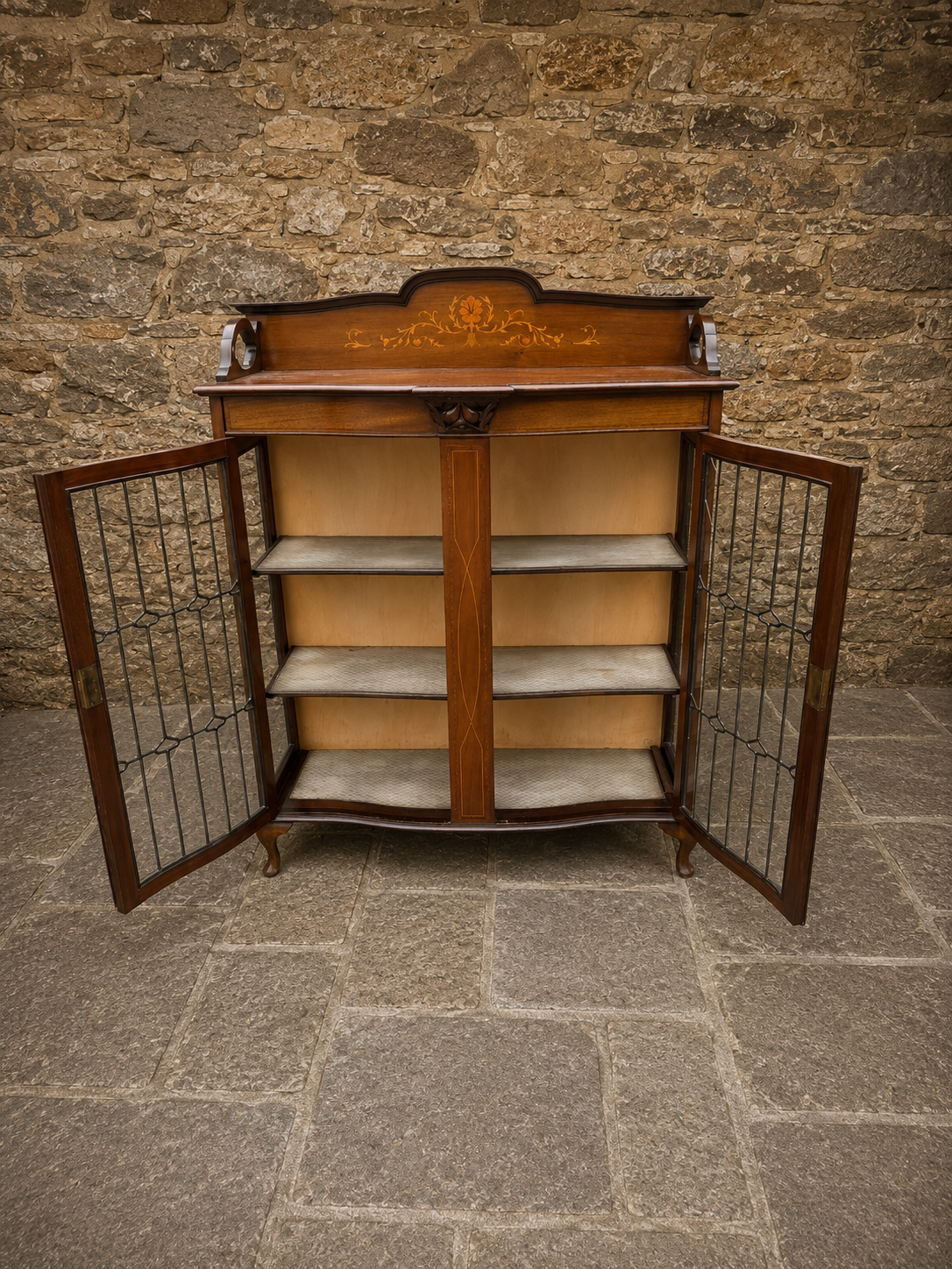 Edwardian Inlaid Mahogany Display Cabinet with Leaded Glass Doors