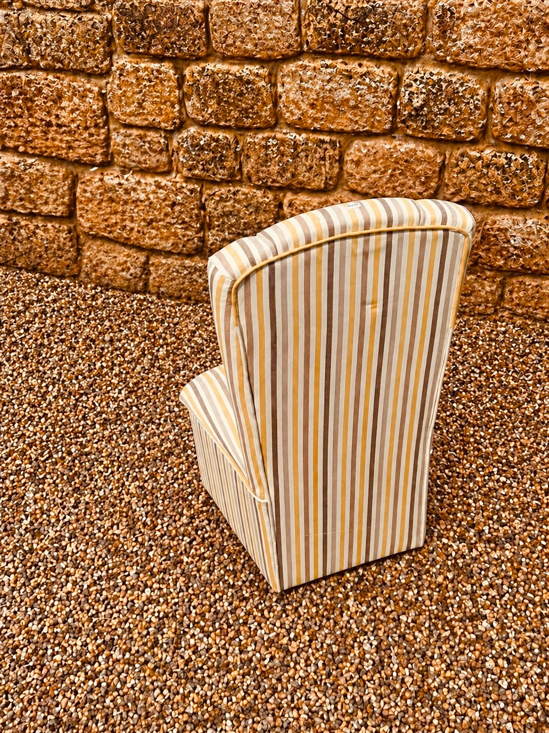 Striped Upholstered Slipper Chair – Neutral Beige Accent Chair