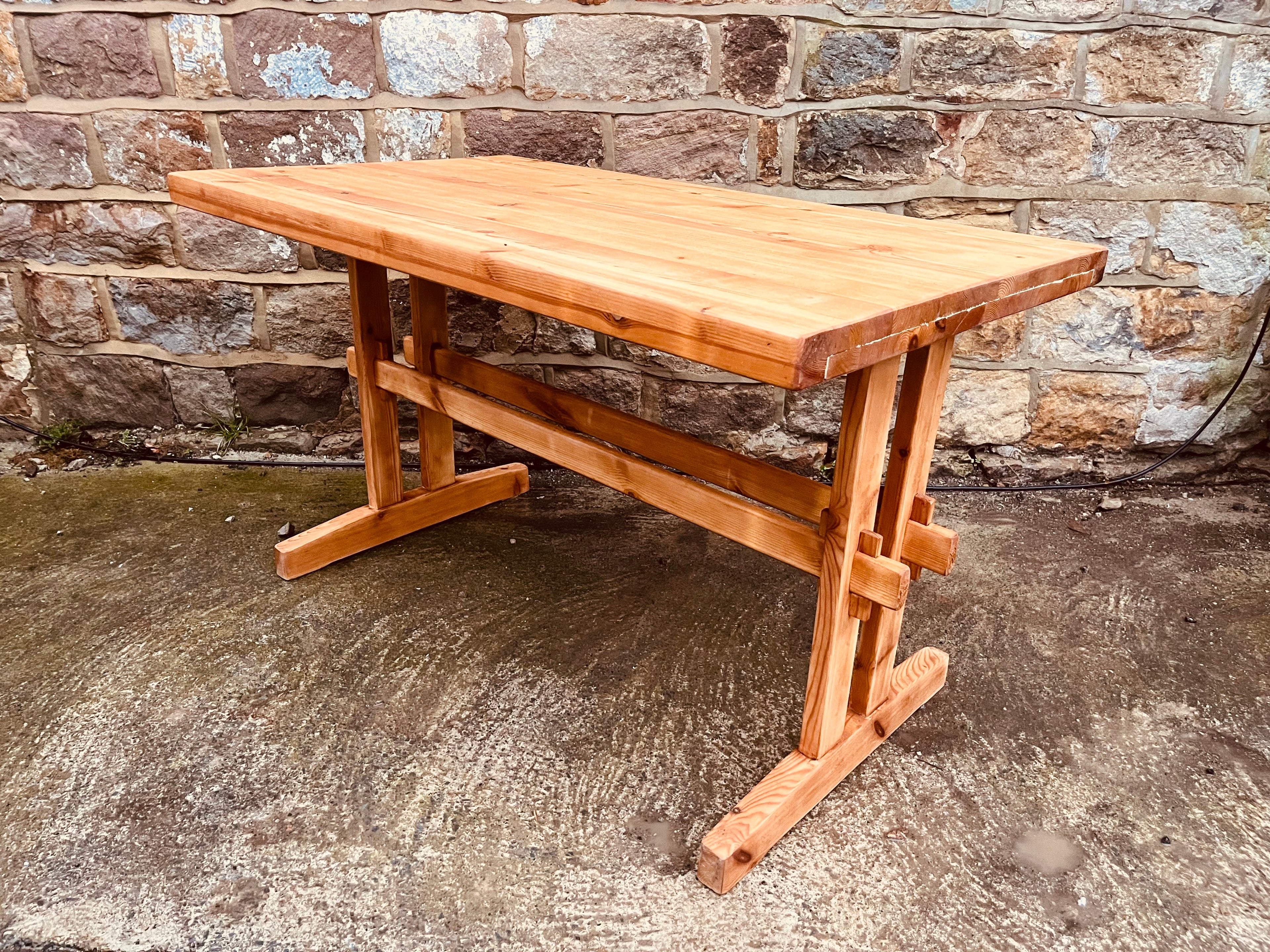 Reclaimed Pine Trestle Table – Cottagecore Dining / Kitchen Table