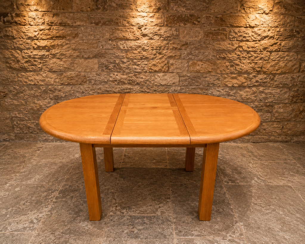 Solid Oak Extending Round Dining Table | Contemporary Butterfly Extension Kitchen Table | Modern Oak Dining Table