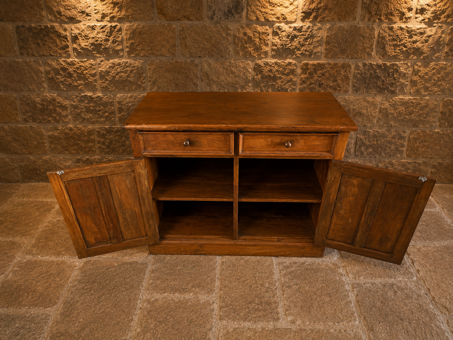 Circa 1890 Victorian Figured Pine Sideboard & Four Door Cupboard