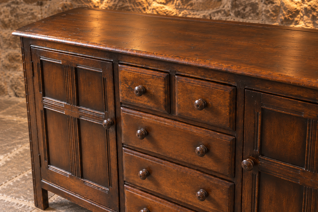 Vintage Ercol Dark Oak Sideboard Dresser – Five Drawers & Two Cupboards