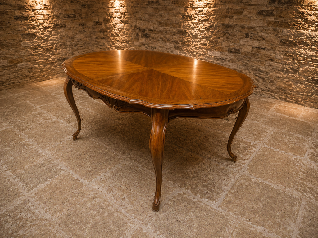 Vintage French Provincial Oval Dining Table – Radial Veneered Top c.1930–1950