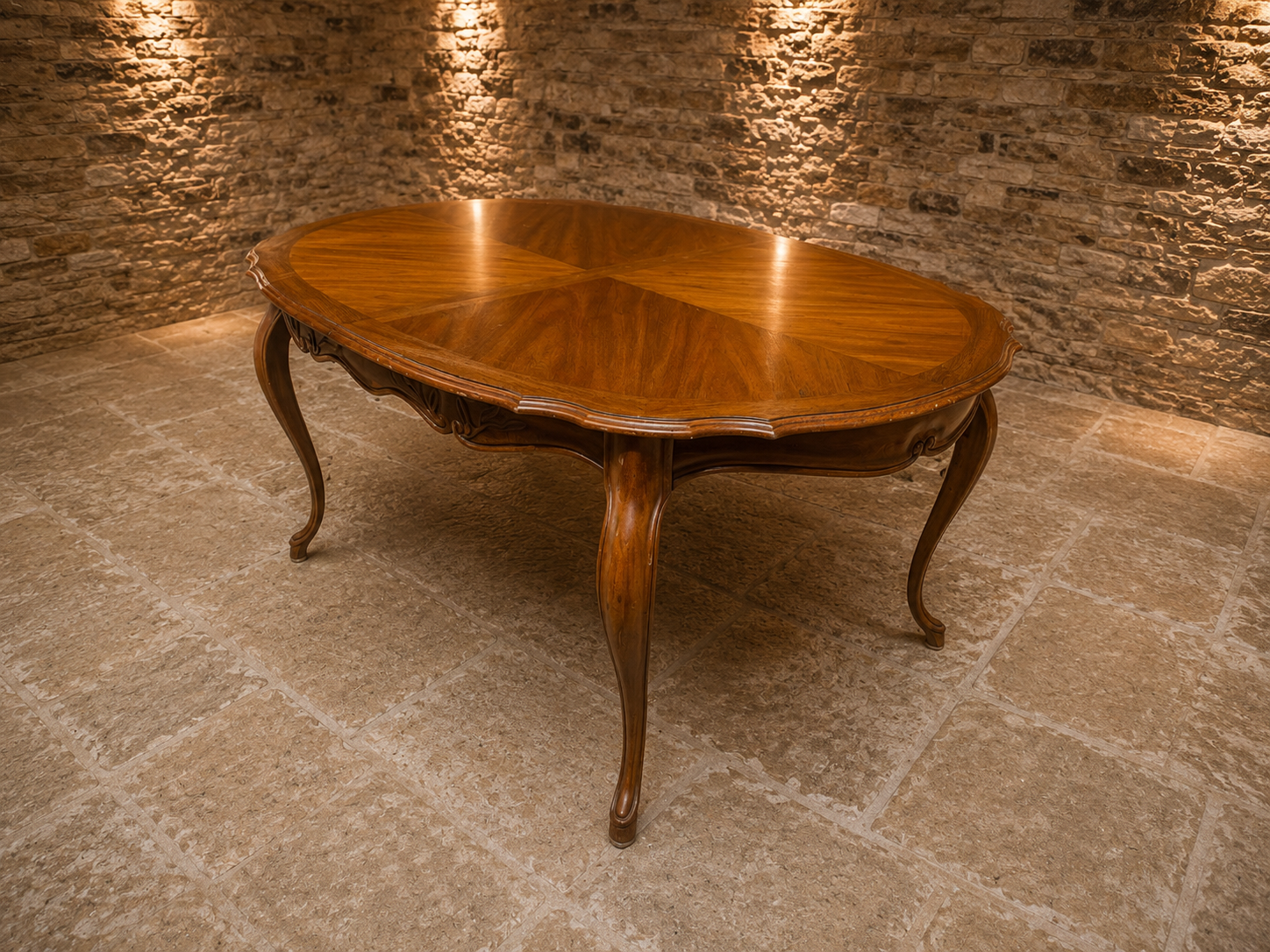 Vintage French Provincial Oval Dining Table – Radial Veneered Top c.1930–1950