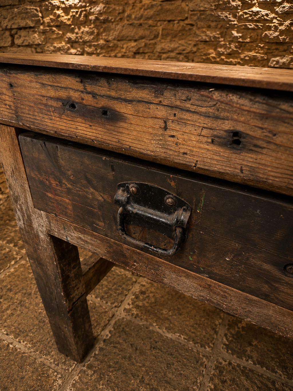 Antique Industrial Carpenter’s Workbench with Original Cast Iron Vice