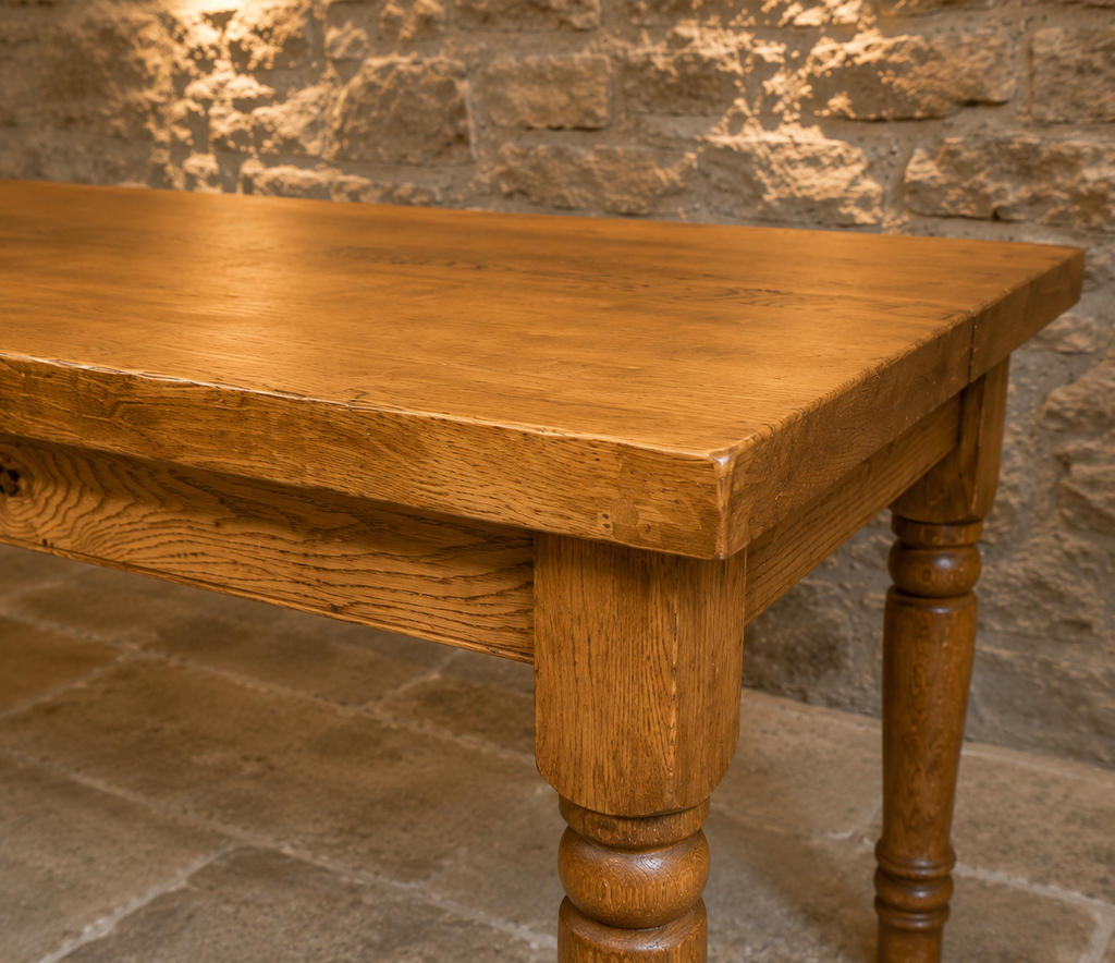 Early 20th Century Solid Oak Farmhouse Dining Table – Turned Legs