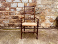 Antique Oak Ladder Back Armchair with Original Rush Seat