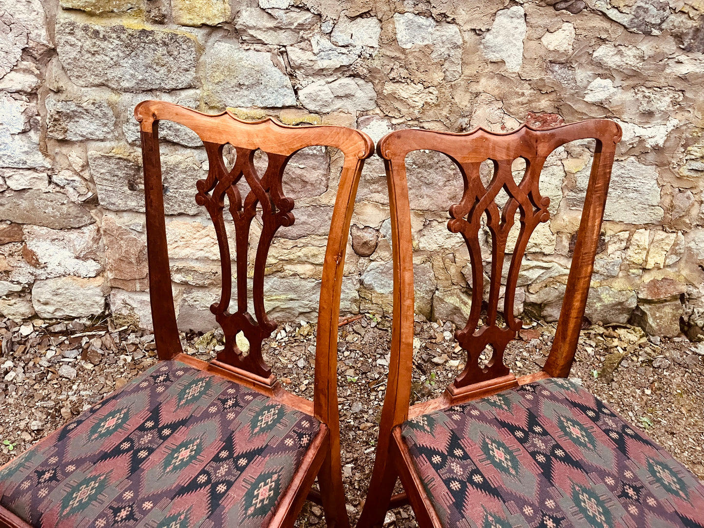Vintage Dining Chairs – Set of 4 Chippendale Style Wooden Upholstered Chairs