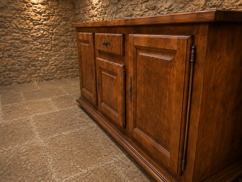 Vintage French Provincial Solid Wood Sideboard – Large Rustic Farmhouse Storage Cabinet