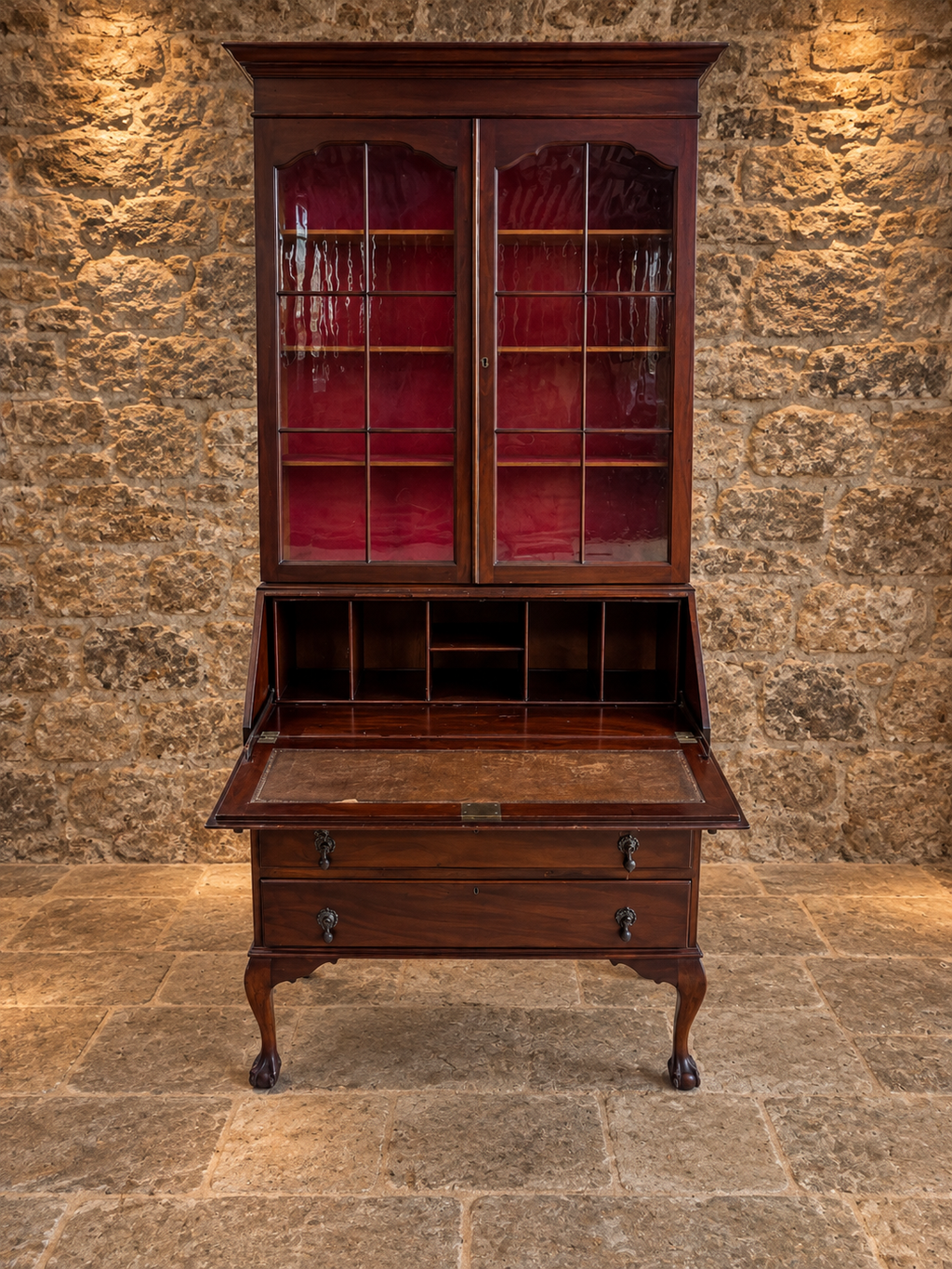 Edwardian Mahogany Bureau Bookcase | Glazed Display Cabinet & Writing Desk