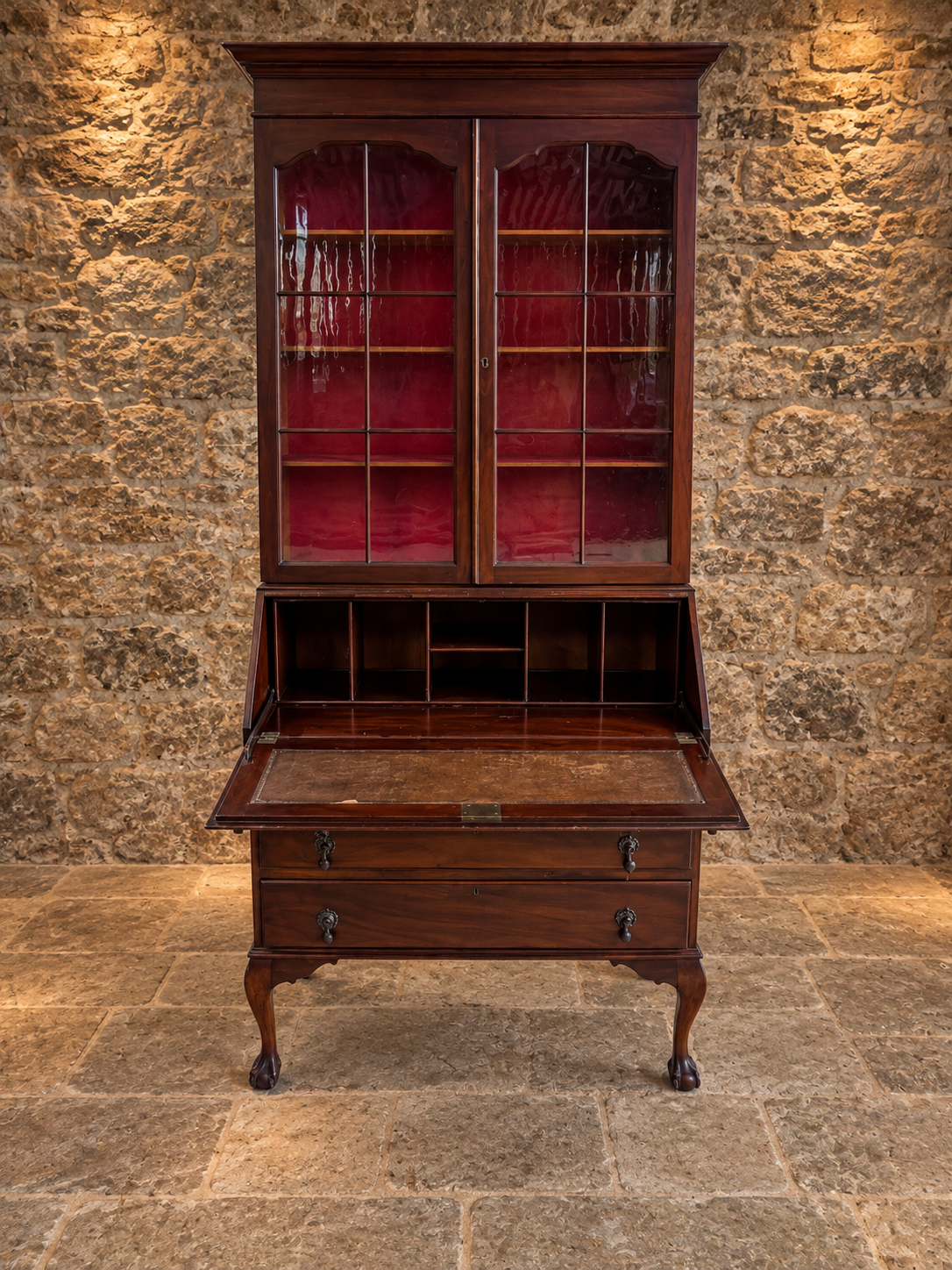 Edwardian Mahogany Bureau Bookcase | Glazed Display Cabinet & Writing Desk