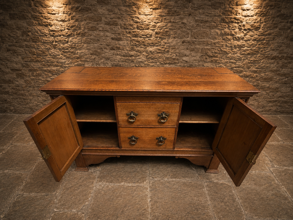 Jacobean Revival Oak Sideboard | English Oak Farmhouse Buffet Cabinet | Country House Drinks Cabinet