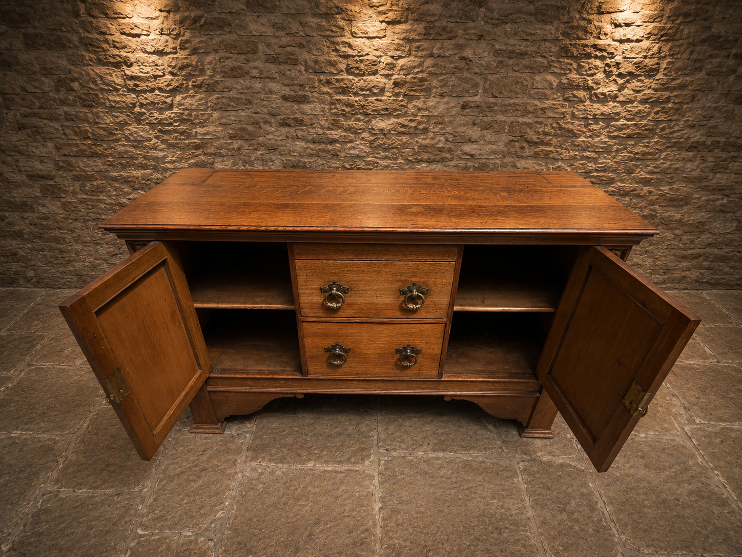 Jacobean Revival Oak Sideboard | English Oak Farmhouse Buffet Cabinet | Country House Drinks Cabinet
