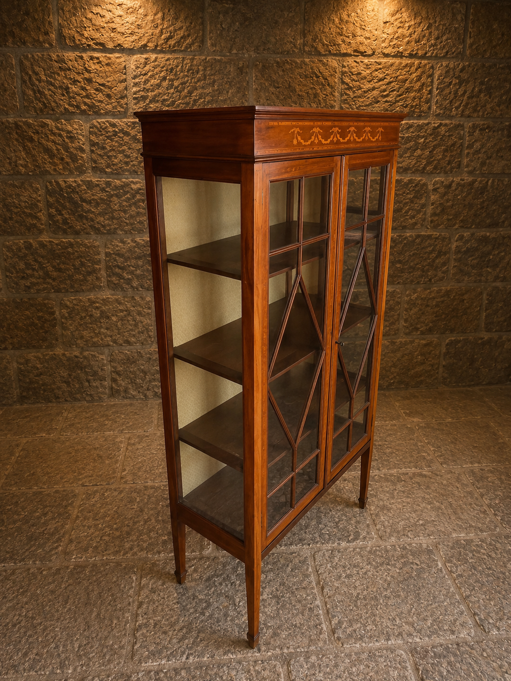 Circa 1905 Edwardian Inlaid Mahogany Glazed Display Cabinet