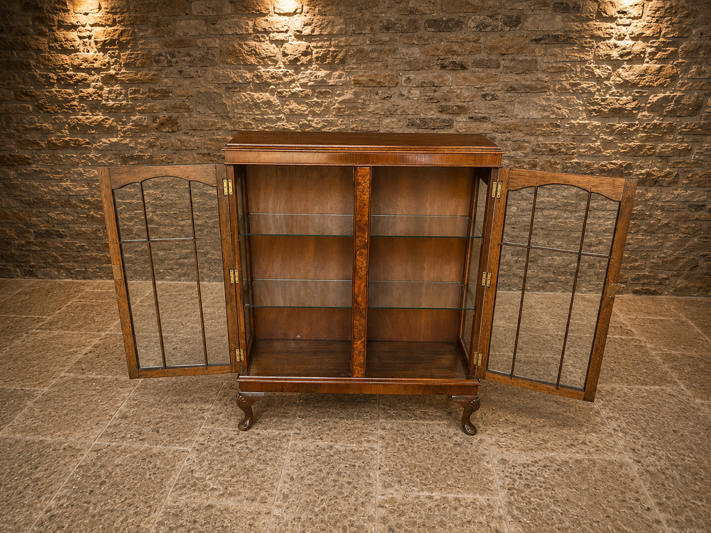 Edwardian Flame Mahogany Display Cabinet | Antique Glazed Bookcase | c.1910–1925