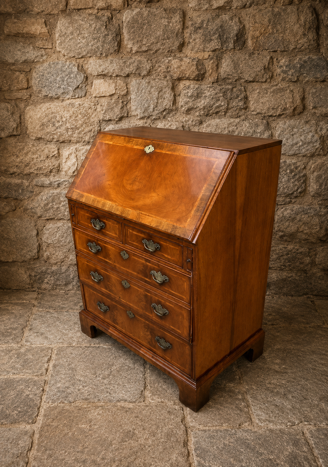 Georgian Style Mahogany Media Bureau | Vintage Flame Mahogany TV Cabinet | Traditional Entertainment Cabinet | Fall Front Media Unit