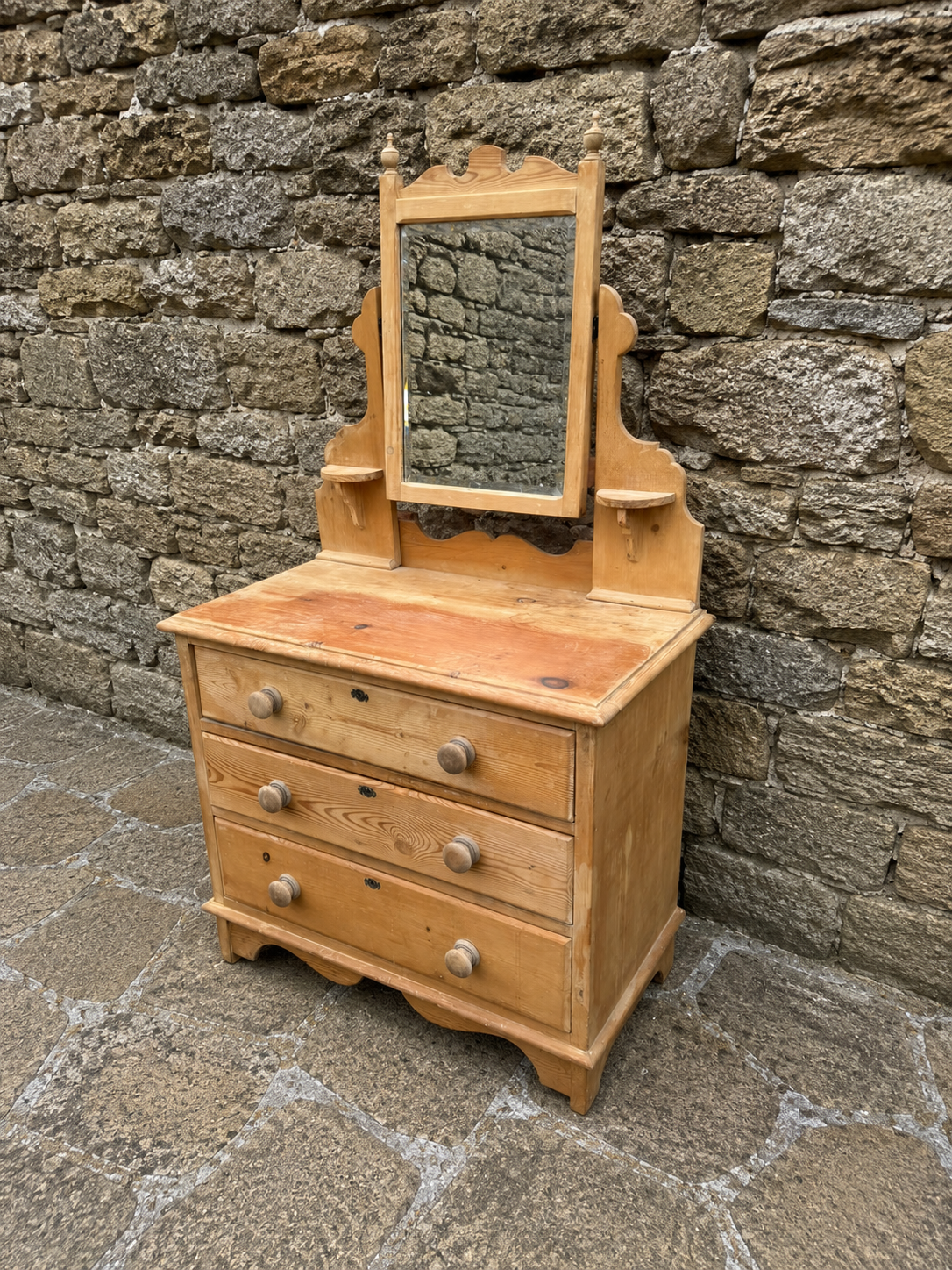Victorian Pine Dressing Chest With Original Swing Mirror