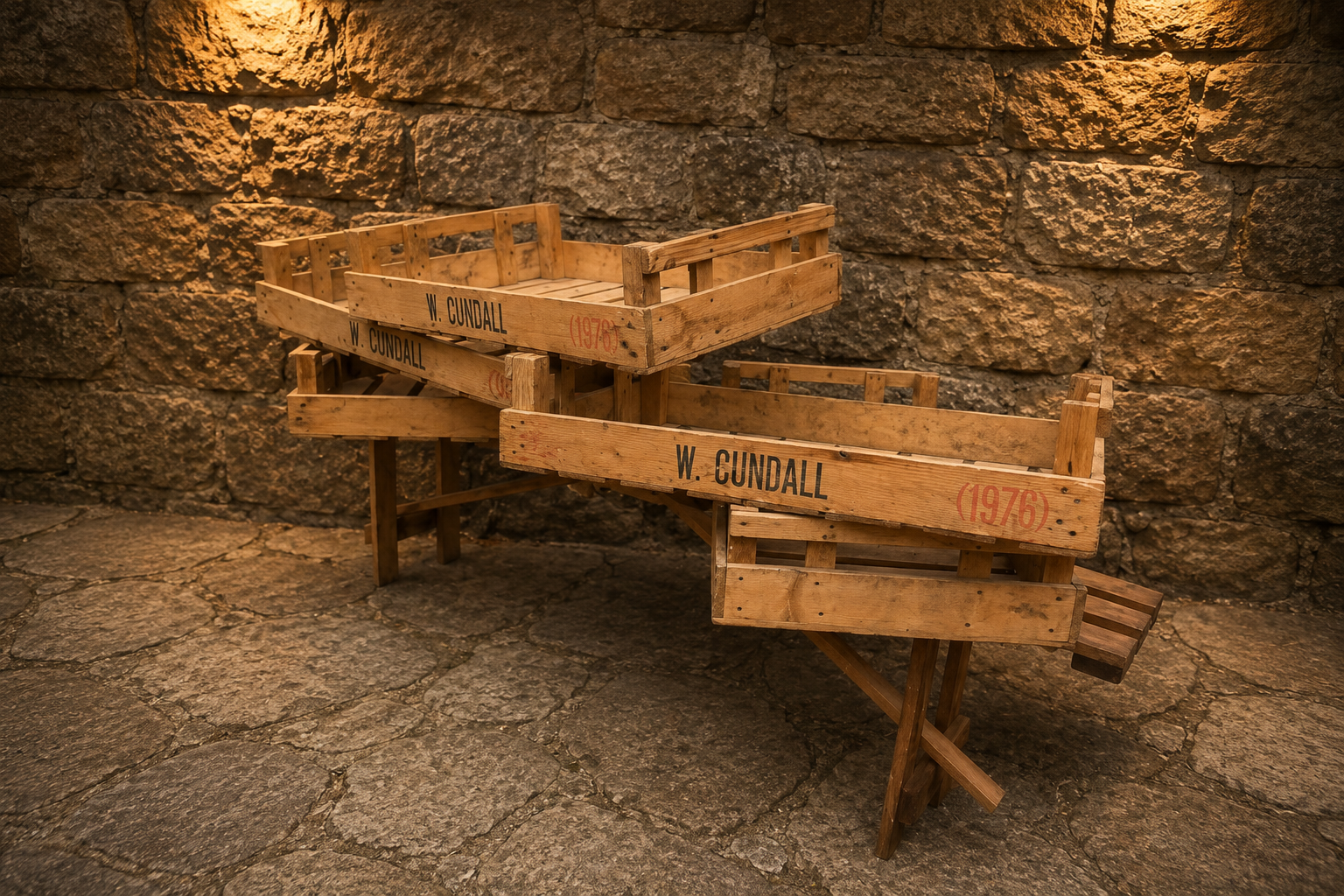 Set of 5 Vintage 1976 Wooden Market Display Stands | W. Cundall Produce Crates