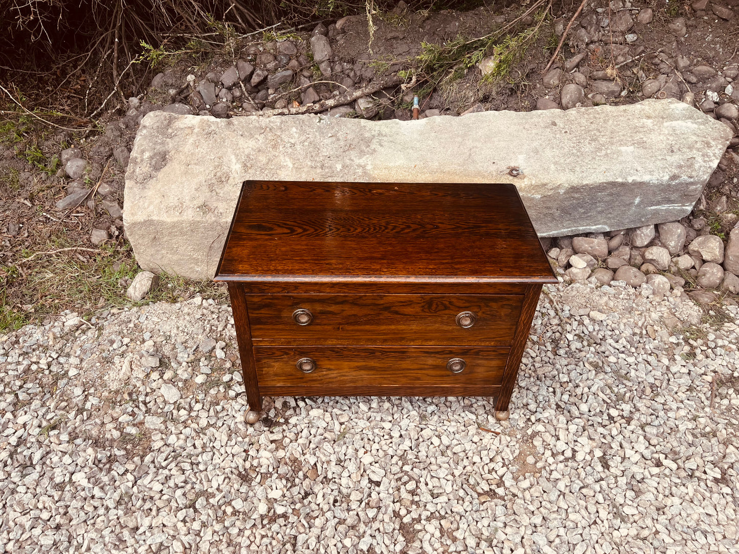 Vintage Oak Bedside Table with Two Drawers