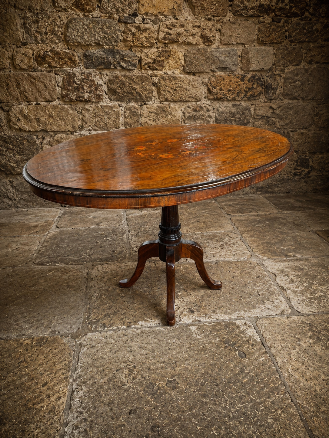 Victorian Burr Walnut Marquetry Tilt Top Breakfast Table c.1870