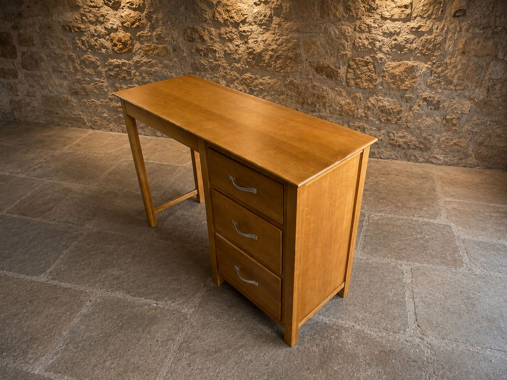 Solid Oak Three Drawer Writing Desk – Traditional Home Office Desk