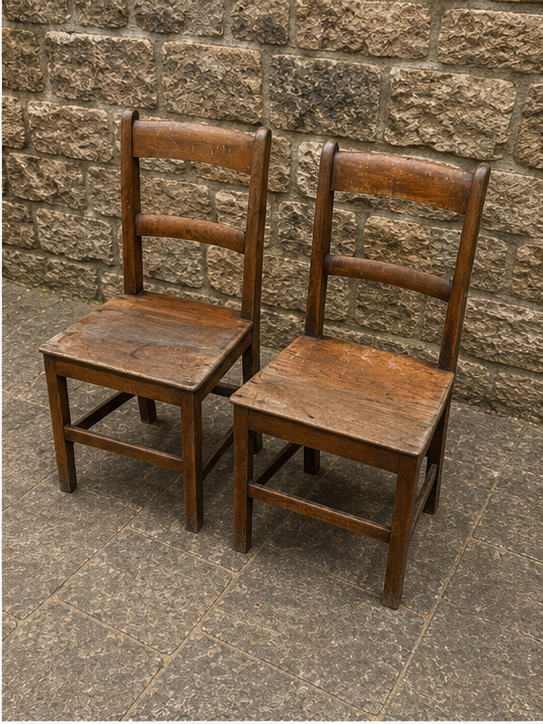 Pair of Antique Country Kitchen Chairs | Rustic Victorian Farmhouse Chairs c.1890–1915