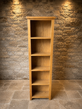 Solid Oak Tall Narrow Bookcase – Rustic Slimline Five-Tier Shelving Unit