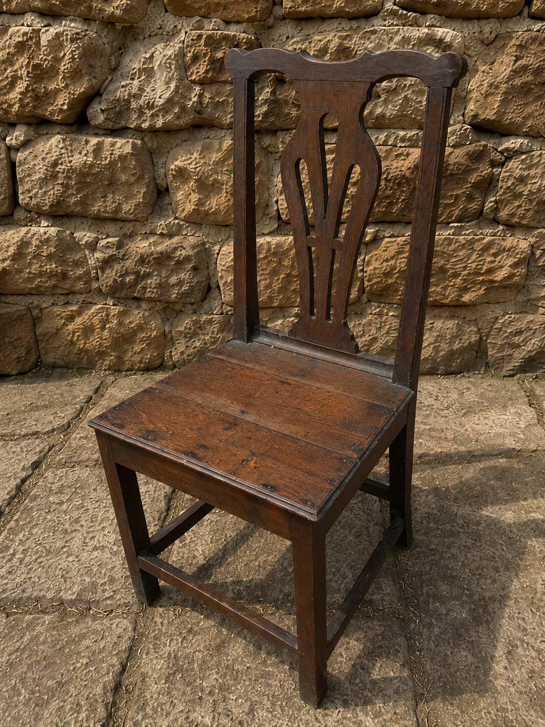 Antique English Oak Hall Chair | Rustic Jacobean Revival Side Chair | Country House Chair c.1820–1860