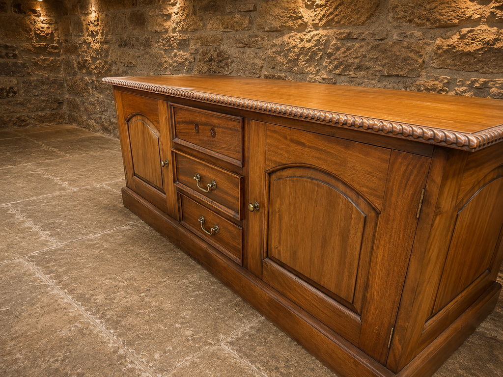 Large Solid Yew Wood Sideboard | Vintage English Dresser Base | Country House Buffet Cabinet | Rustic Farmhouse Storage Cabinet