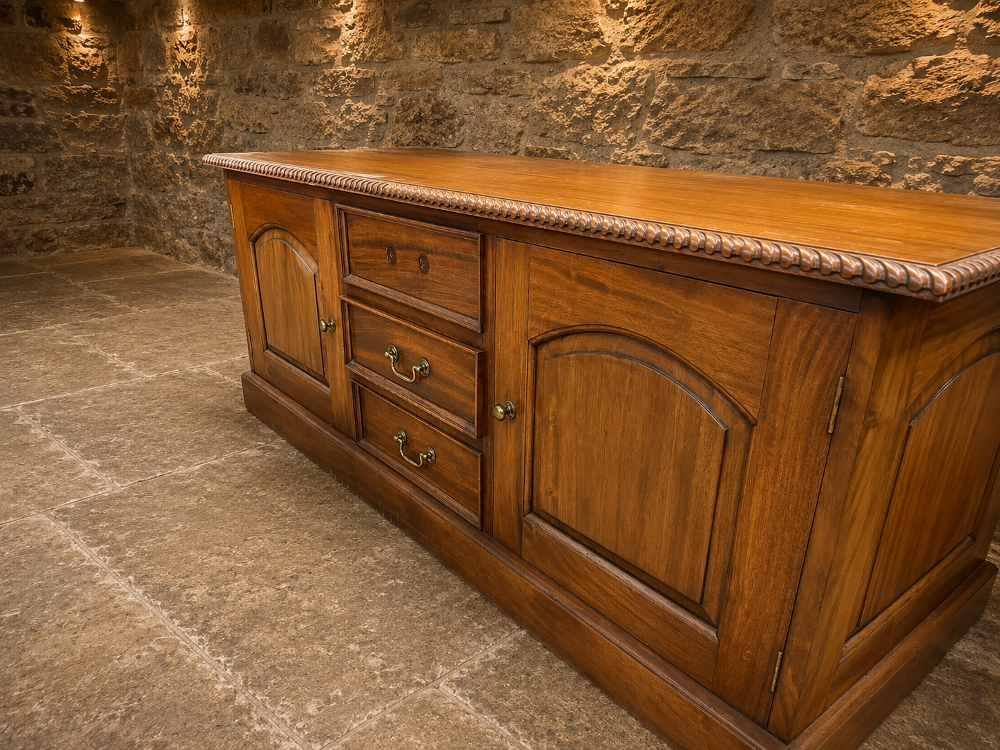 Large Solid Yew Wood Sideboard | Vintage English Dresser Base | Country House Buffet Cabinet | Rustic Farmhouse Storage Cabinet