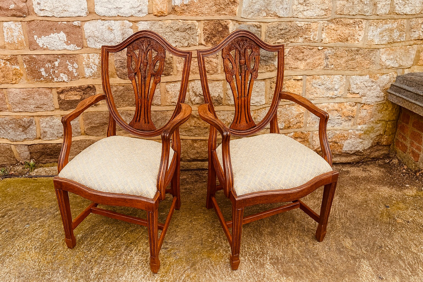 Pair of Antique Shield-Back Mahogany Armchairs – Hepplewhite Style