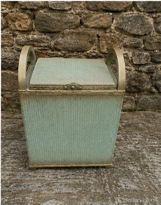 Vintage Mint Green Sewing Box | 1950s Mid Century Knitting Storage Hamper