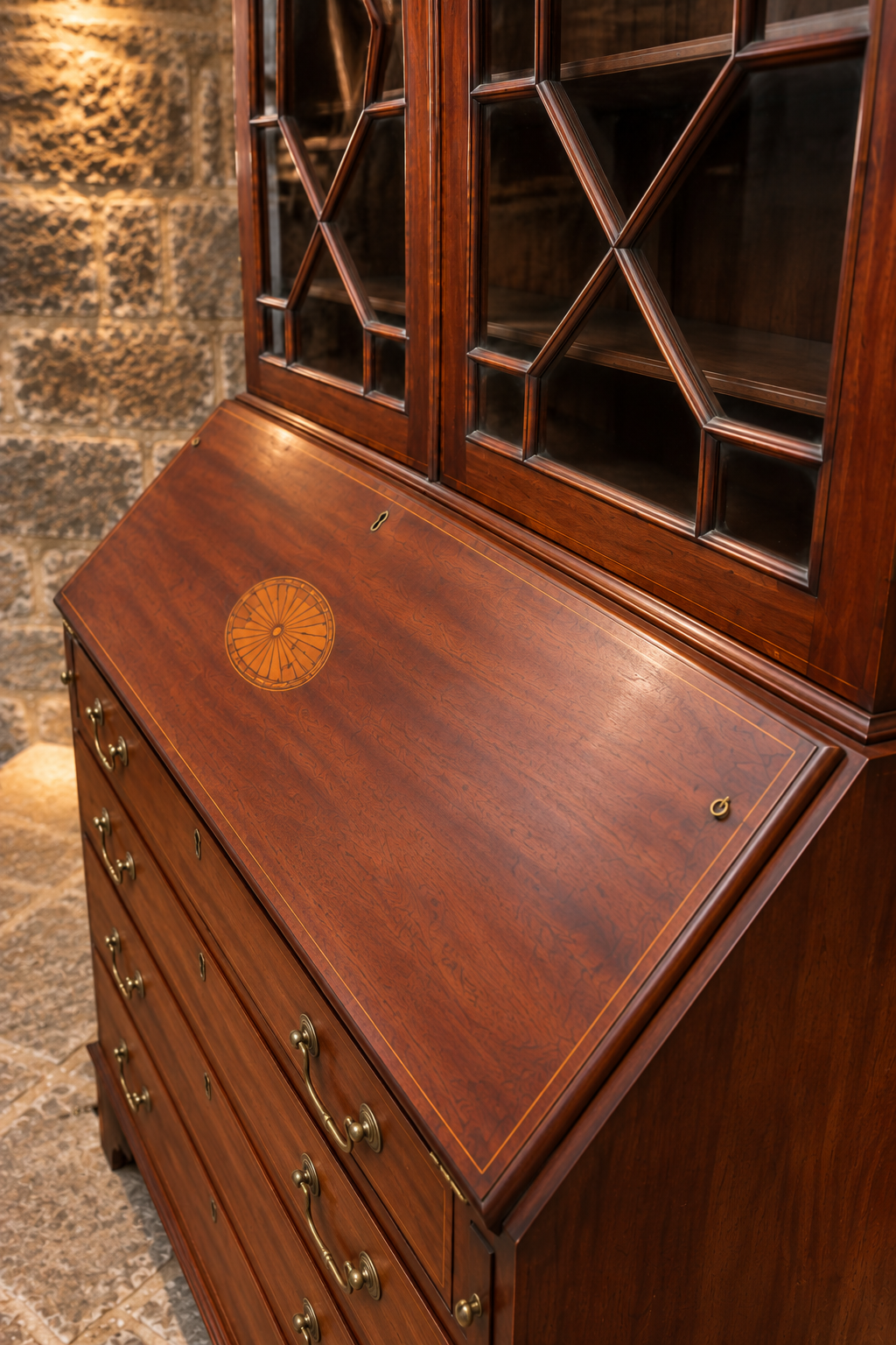Antique Edwardian Inlaid Mahogany Bureau Bookcase – c.1900