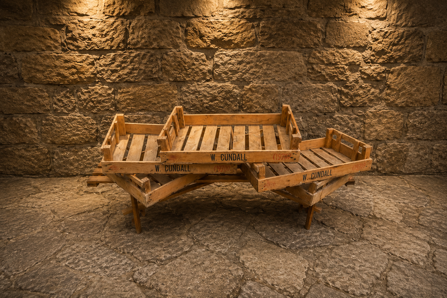 Set of 5 Vintage 1976 Wooden Market Display Stands | W. Cundall Produce Crates