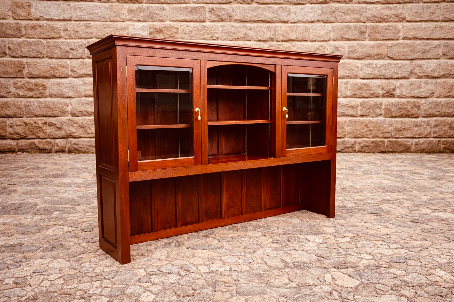 Oak Glazed Display Sideboard – Dresser Cabinet with Glass Doors & Shelving
