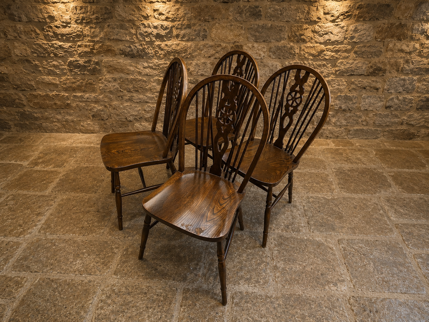 Set of 4 Vintage Windsor Dining Chairs | Solid Elm & Beech Farmhouse Dining Chairs | English Country Kitchen Chairs | Rustic Cottage Seating