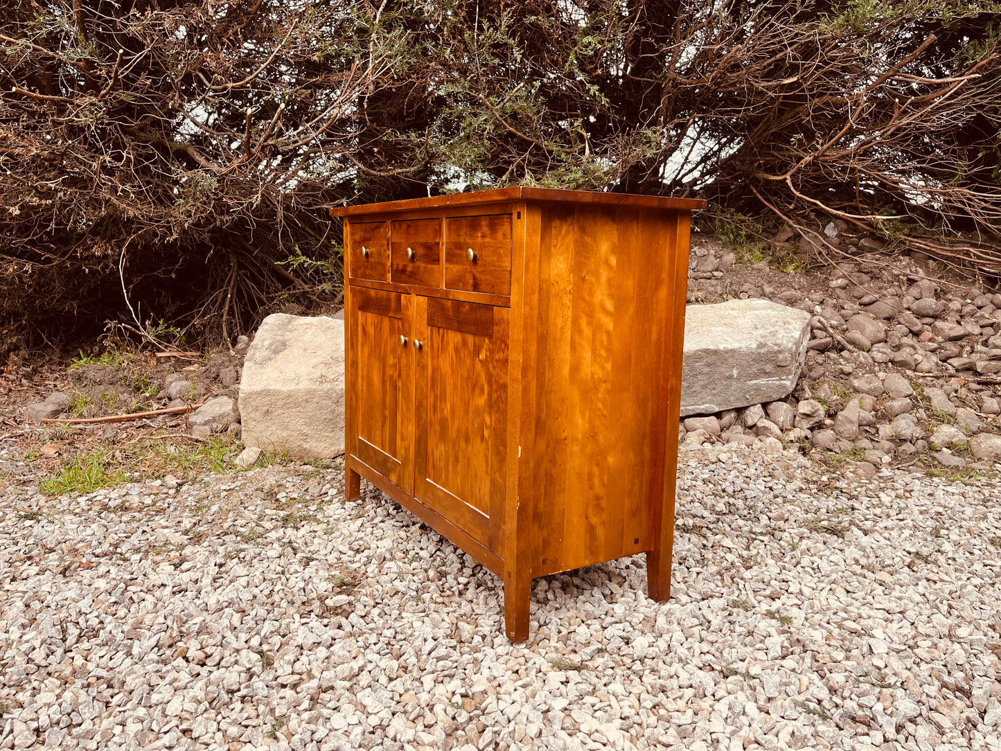 Solid Wood Vintage Sideboard Cabinet – 3 Drawer Storage Cupboard