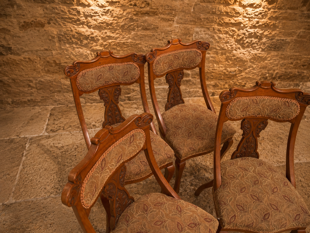 Antique Victorian Carved Walnut Dining Chairs – Set of Four – c.1860–1880