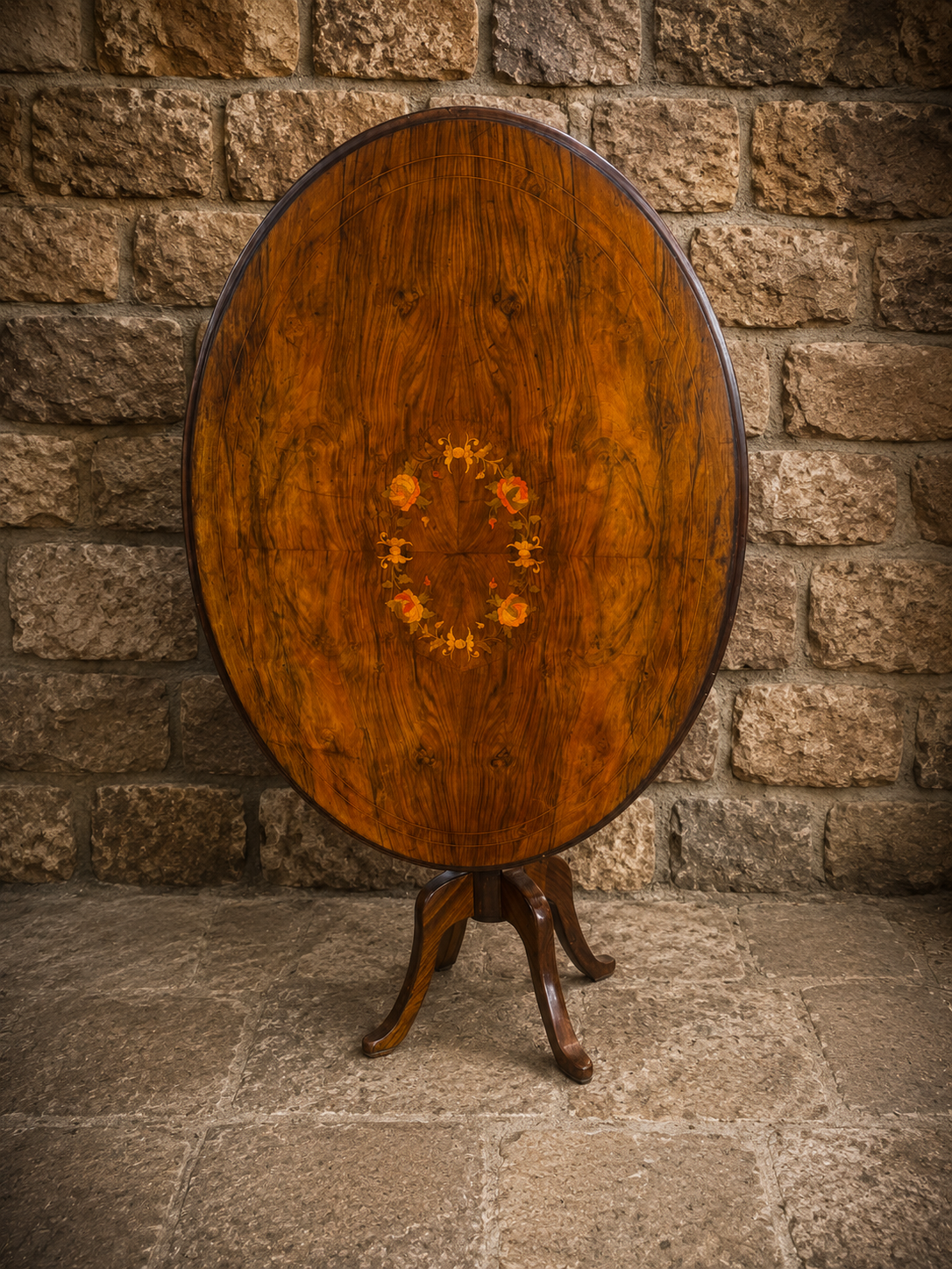Victorian Burr Walnut Marquetry Tilt Top Breakfast Table c.1870