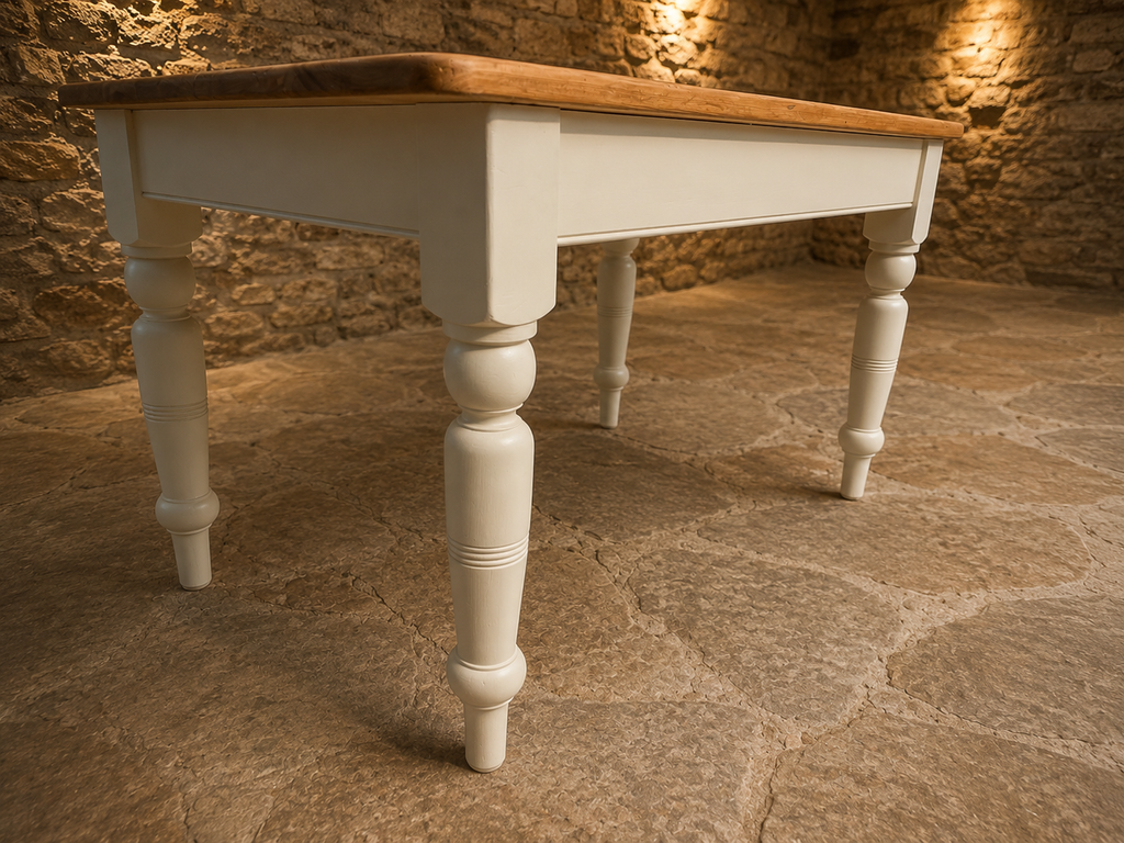 Vintage Pine Farmhouse Dining Table with Drawer – Painted Country Kitchen Table