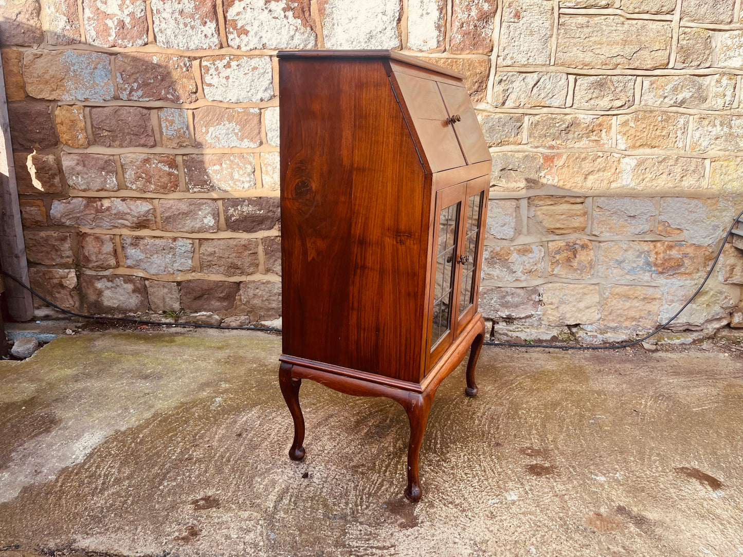 Vintage Walnut Bureau Cabinet on Queen Anne Legs