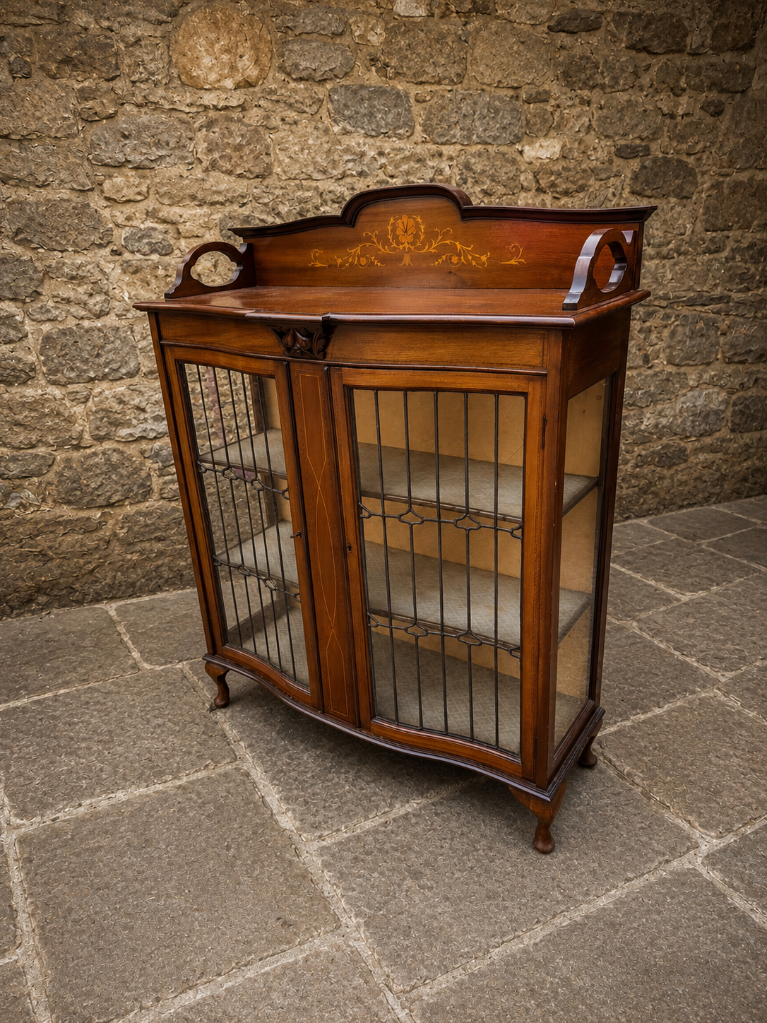 Edwardian Inlaid Mahogany Display Cabinet with Leaded Glass Doors