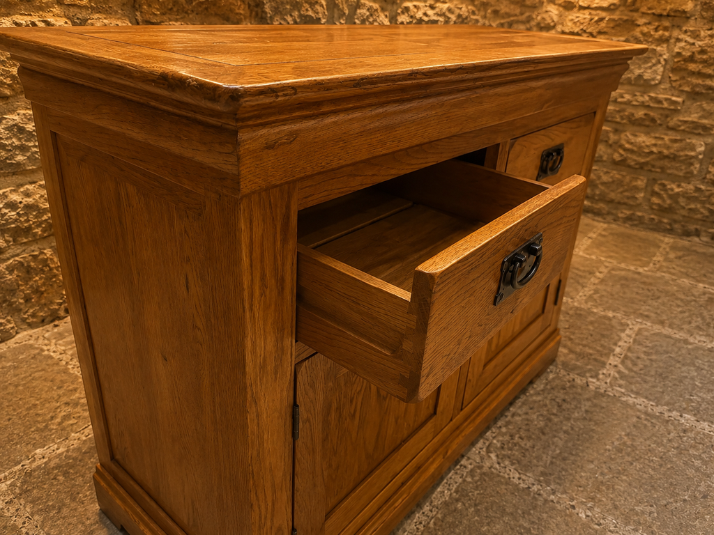 Solid Oak Arts & Crafts Style Sideboard – Two Drawer & Double Cupboard Storage