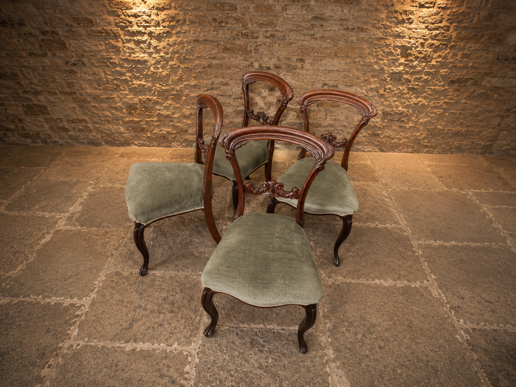 Victorian Mahogany Balloon Back Dining Chairs | Set of 4 | Antique English Dining Chairs | c.1860–1880