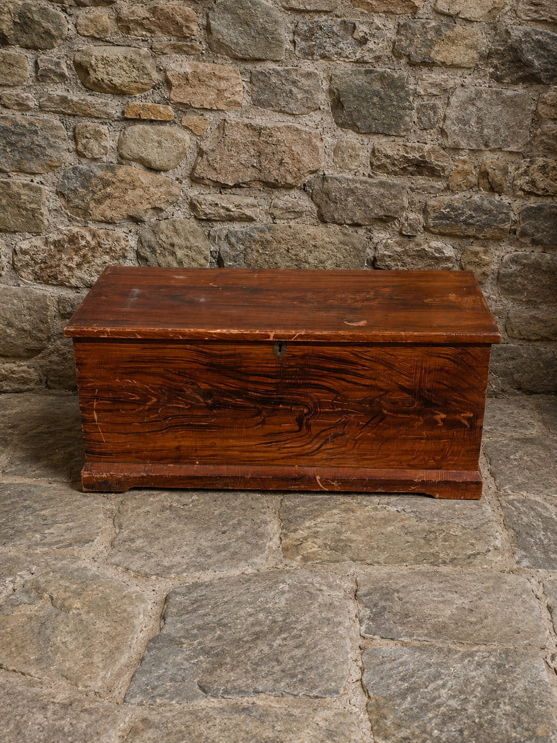 Victorian Pitch Pine Blanket Chest with Original Candle Box